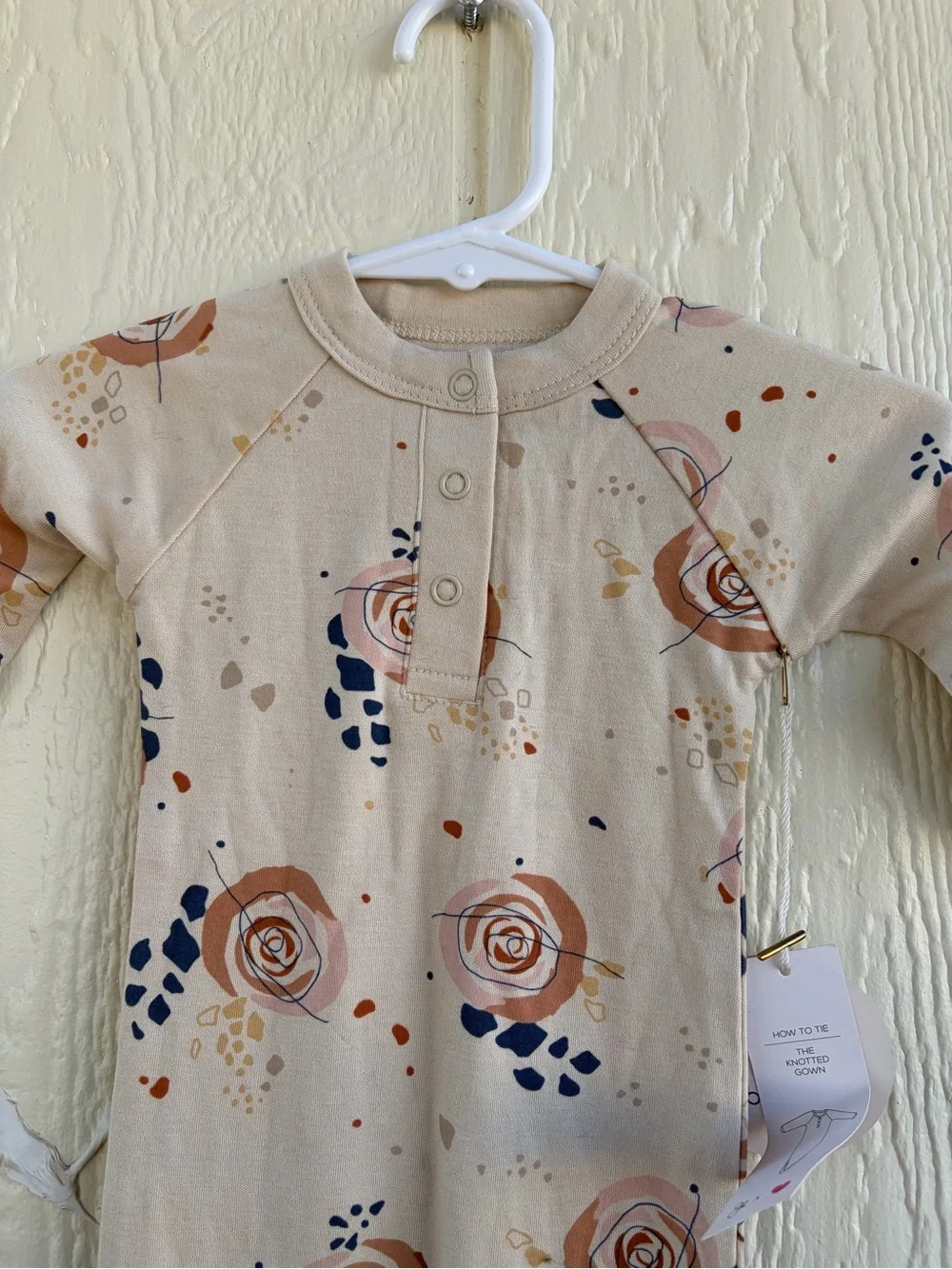 Kids Floral Sleep Gown - Cream with Rust Rose Print baby’s Girls Size NB